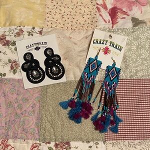 Crazy Train Black and Multicolor Beaded Earrings Set